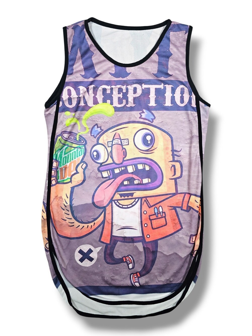 Mens Pop Surrealism Graphic Mesh Tank Top Y2K Streetwear Longline Rave Punk
